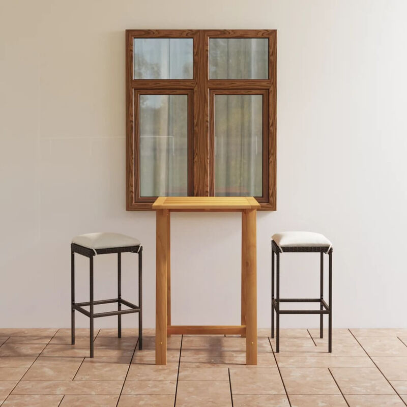 

Set de bar para jardin 3 piezas y cojines ratan sintetico marron