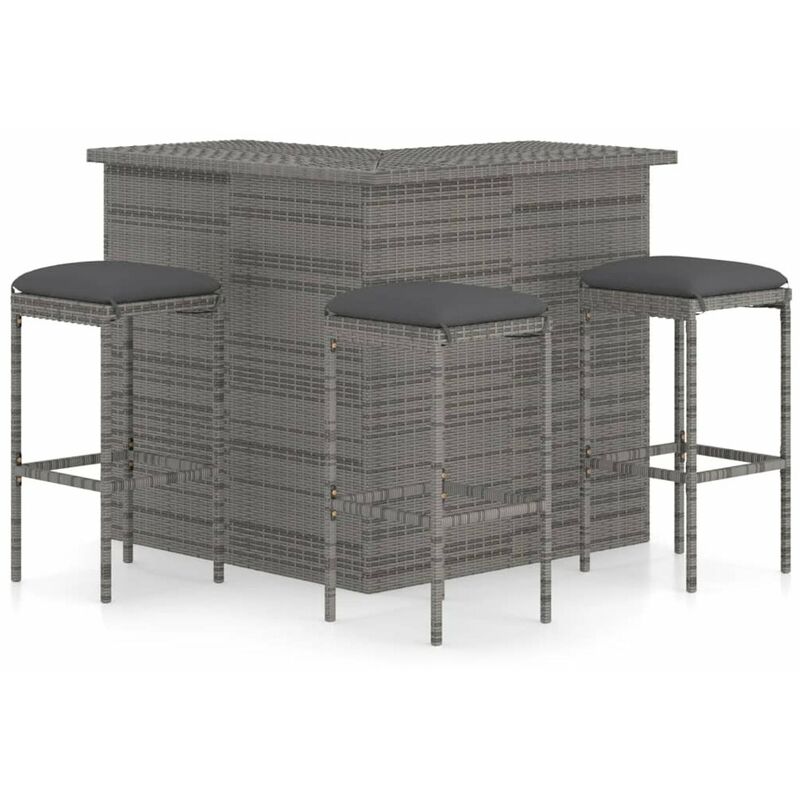 

Set de bar para jardin 4 piezas y cojines ratan sintetico gris