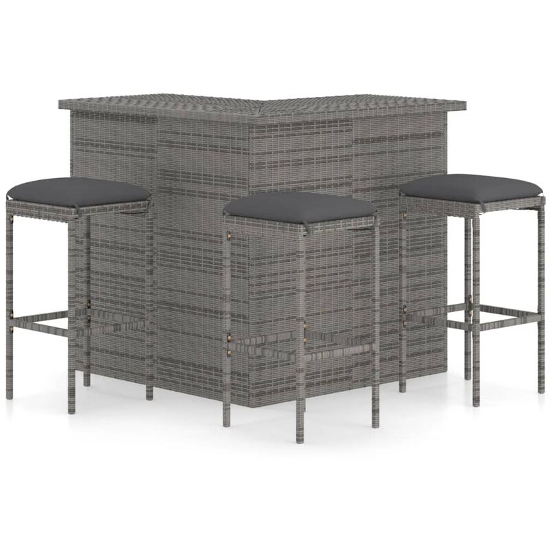 

Set de bar para jardín 4 piezas y cojines ratán sintético gris