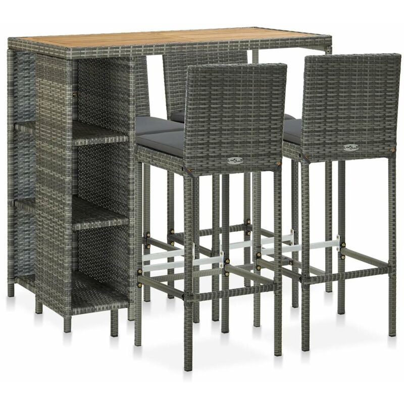 

Set de bar para jardin 5 piezas y cojines ratan sintetico gris