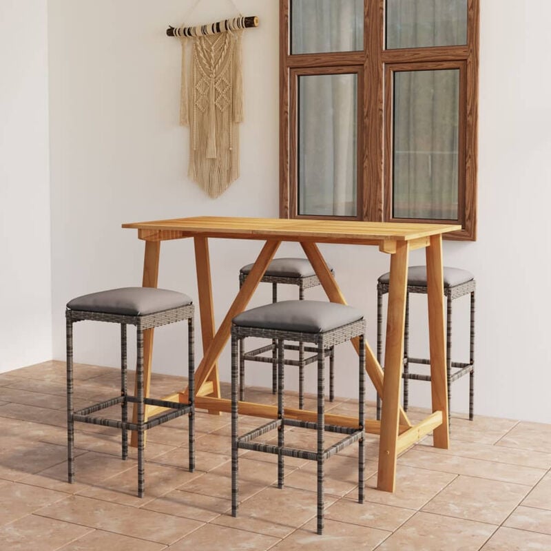 

Set de bar para jardin 5 piezas y cojines ratan sintetico gris