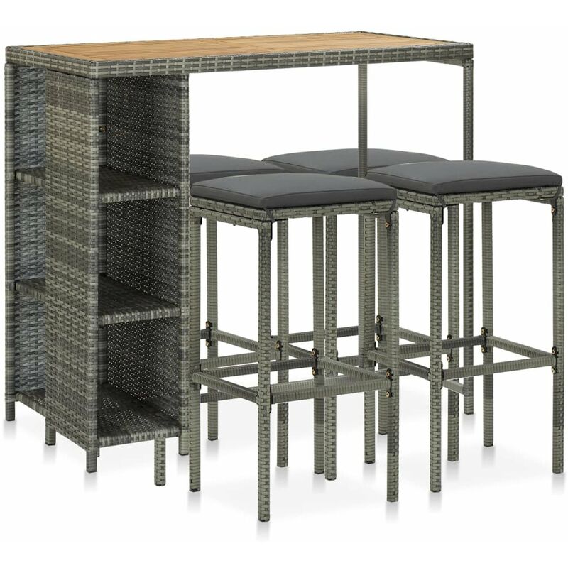 

Set de bar para jardin 5 piezas y cojines ratan sintetico gris