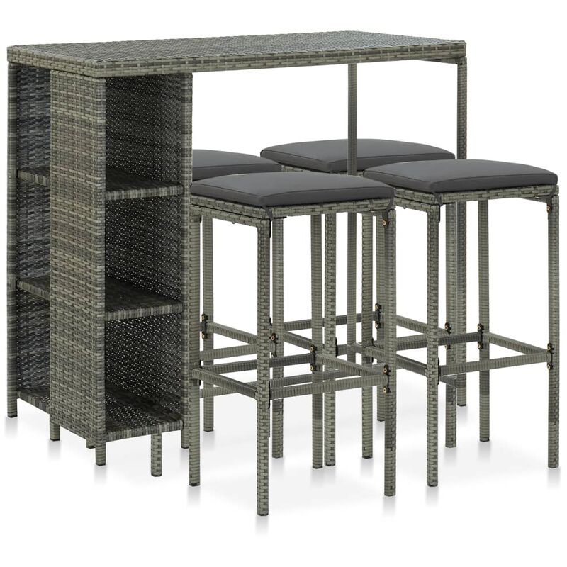 

Set de bar para jardín 5 piezas y cojines ratán sintético gris