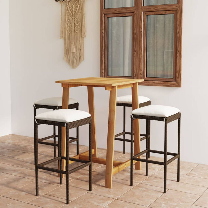

Set de bar para jardin 5 piezas y cojines ratan sintetico marron