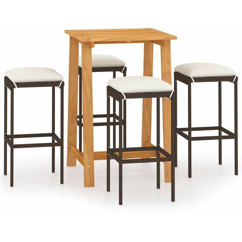 

Set de bar para jardín 5 piezas y cojines ratán sintético marrón