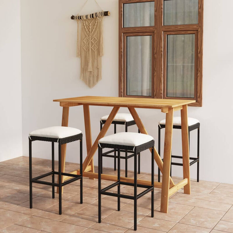 

Set de bar para jardin 5 piezas y cojines ratan sintetico negro