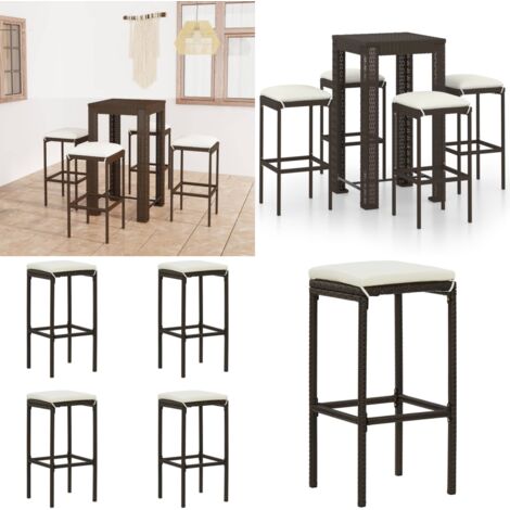 Set de bar para jardín 5 pzas y cojines ratán sintético marrón - Bar de jardín - Mesa de bar