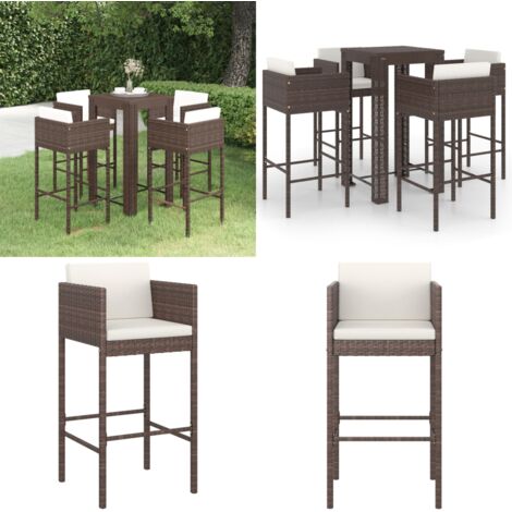 Set de bar para jardín 5 pzas y cojines ratán sintético marrón - Cojín de bar - Bar de exterior