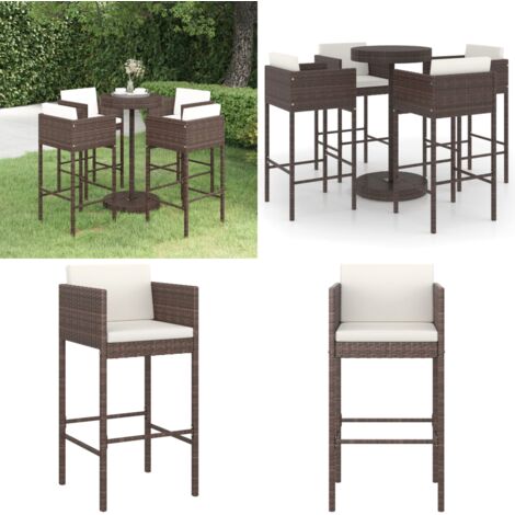 Set de bar para jardín 5 pzas y cojines ratán sintético marrón - Cojines de bar - Mesa de bar