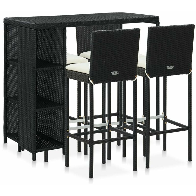 

Set de bar para jardin 5 pzas y cojines ratan sintetico negro