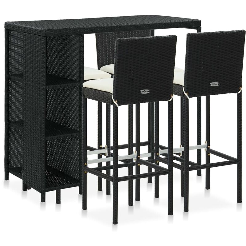 

Set de bar para jardín 5 pzas y cojines ratán sintético negro