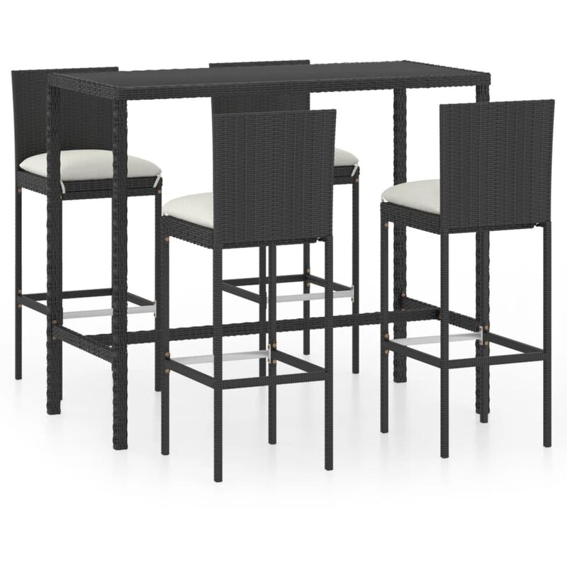 

Set de bar para jardín 5 pzas y cojines ratán sintético negro