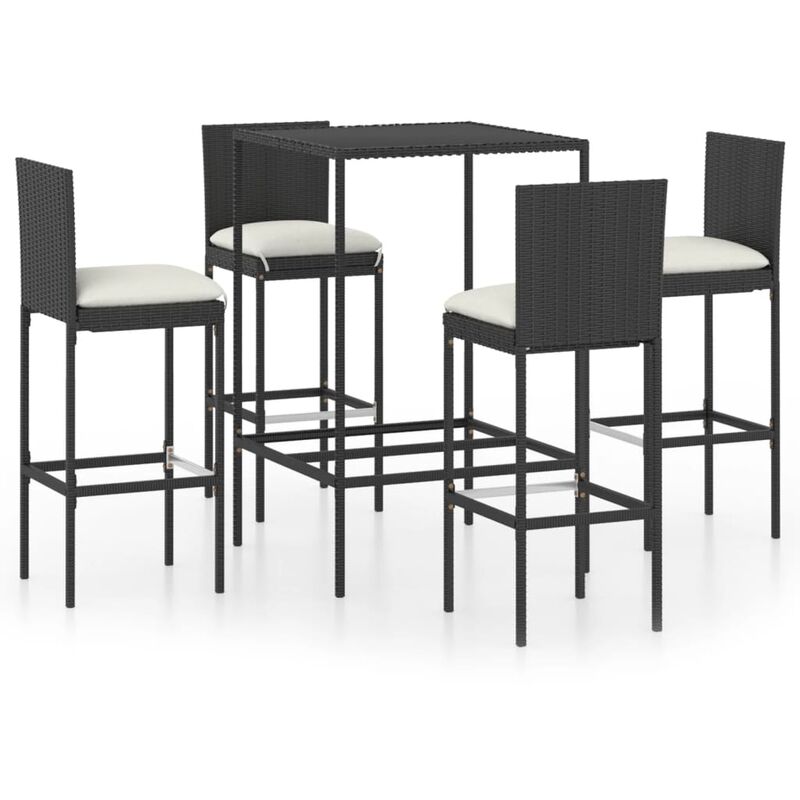 

Set de bar para jardín 5 pzas y cojines ratán sintético negro