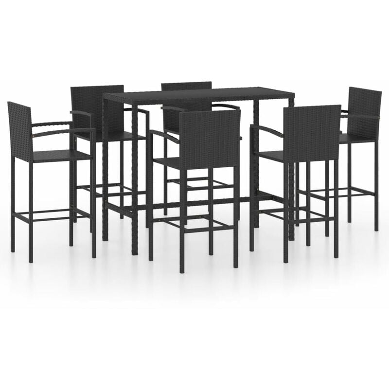 

Set de bar para jardín 7 piezas ratán sintético negro
