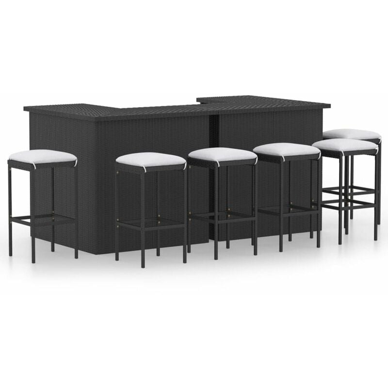 

Set de bar para jardin 8 piezas y cojines ratan sintetico negro