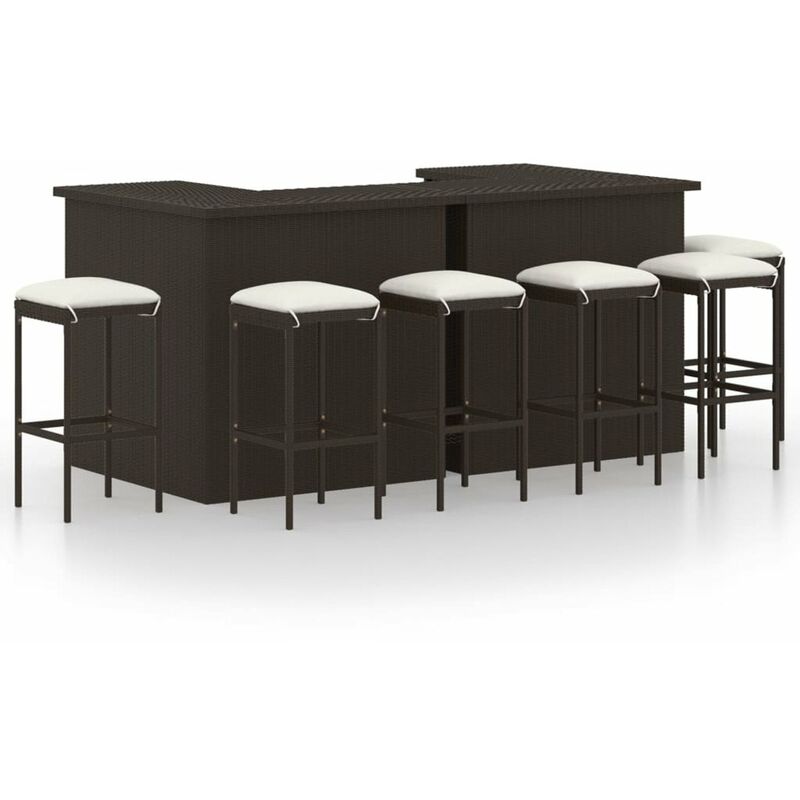 

Set de bar para jardin 8 pzas y cojines ratan sintetico marron