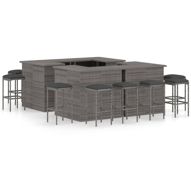 

Youthup - Set de bar para jardín 16 piezas y cojines ratán sintético gris - Gris