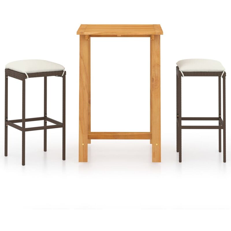 

Set de bar para jardín 3 piezas y cojines ratán sintético marrón - Marrón