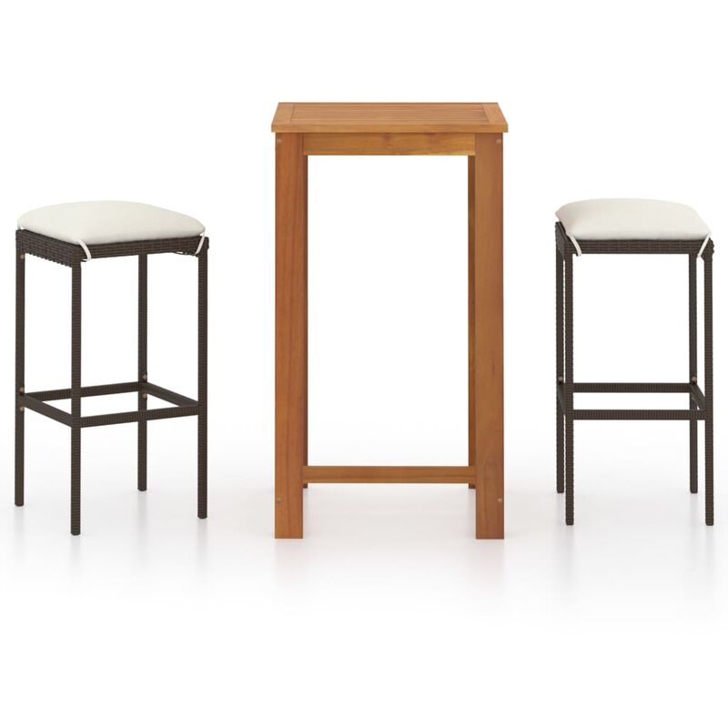 

Set de bar para jardín 3 piezas y cojines ratán sintético marrón - Marrón