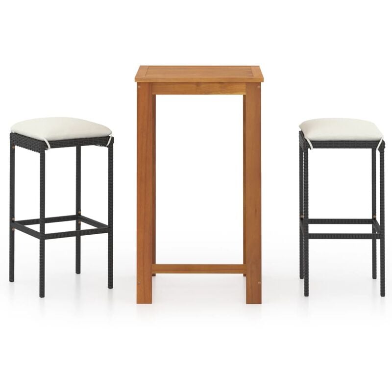 

Set de bar para jardín 3 piezas y cojines ratán sintético negro - Negro