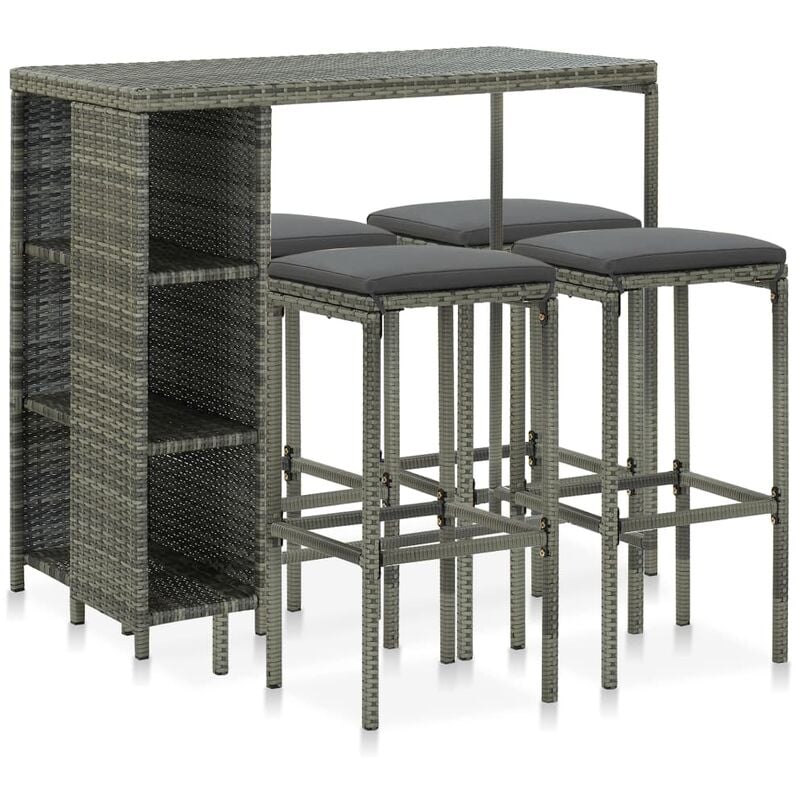 

Set de bar para jardín 5 piezas y cojines ratán sintético gris - Gris