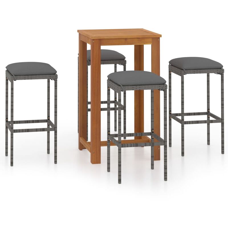 

Set de bar para jardín 5 piezas y cojines ratán sintético gris - Gris