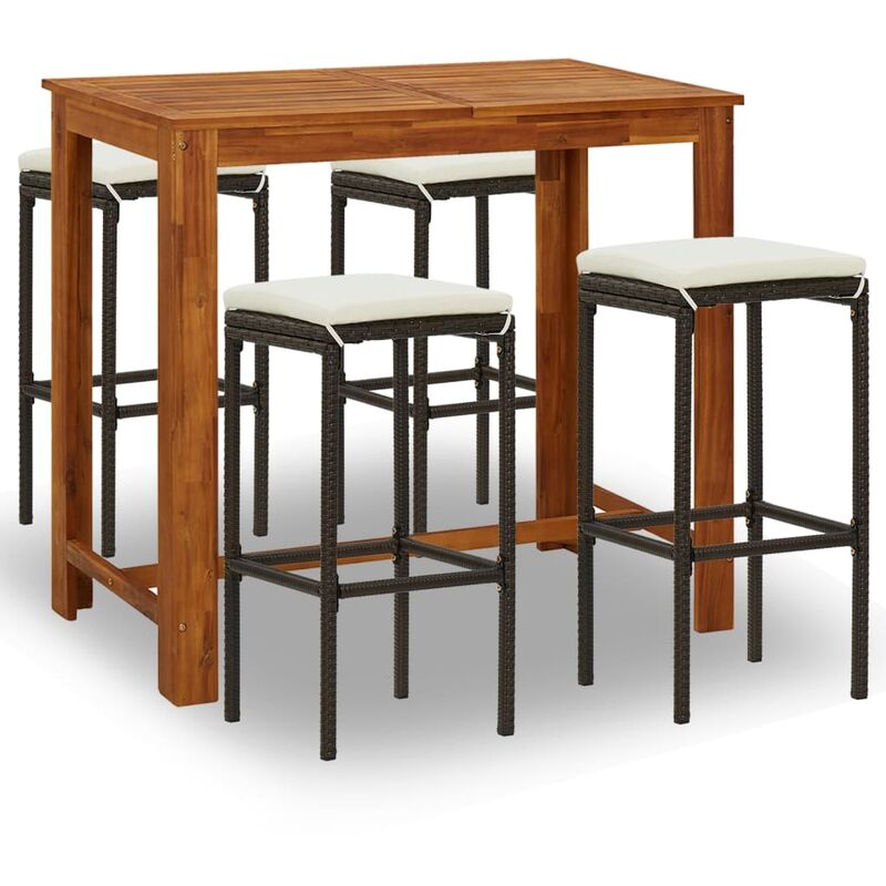 

Set de bar para jardín 5 piezas y cojines ratán sintético marrón - Marrón
