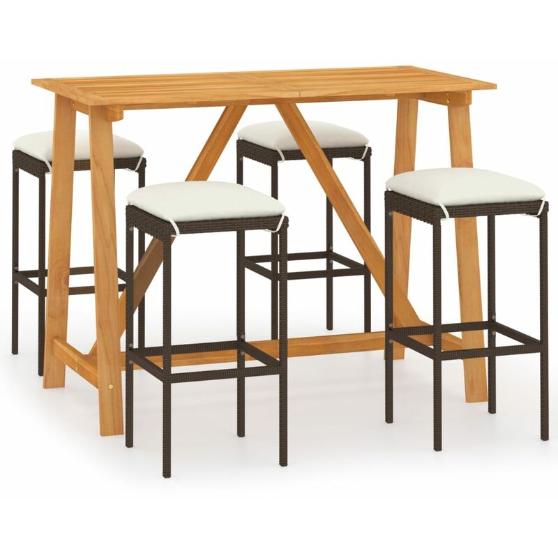 

Set de bar para jardín 5 piezas y cojines ratán sintético marrón - Marrón