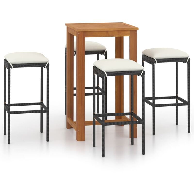 

Set de bar para jardín 5 piezas y cojines ratán sintético negro - Negro