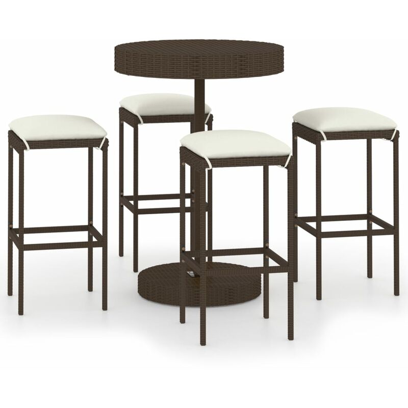

Set de bar para jardín 5 pzas y cojines ratán sintético marrón - Marrón