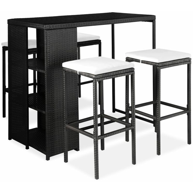 

vidaXL Set de bar para jardín 5 pzas y cojines ratán sintético negro - Negro