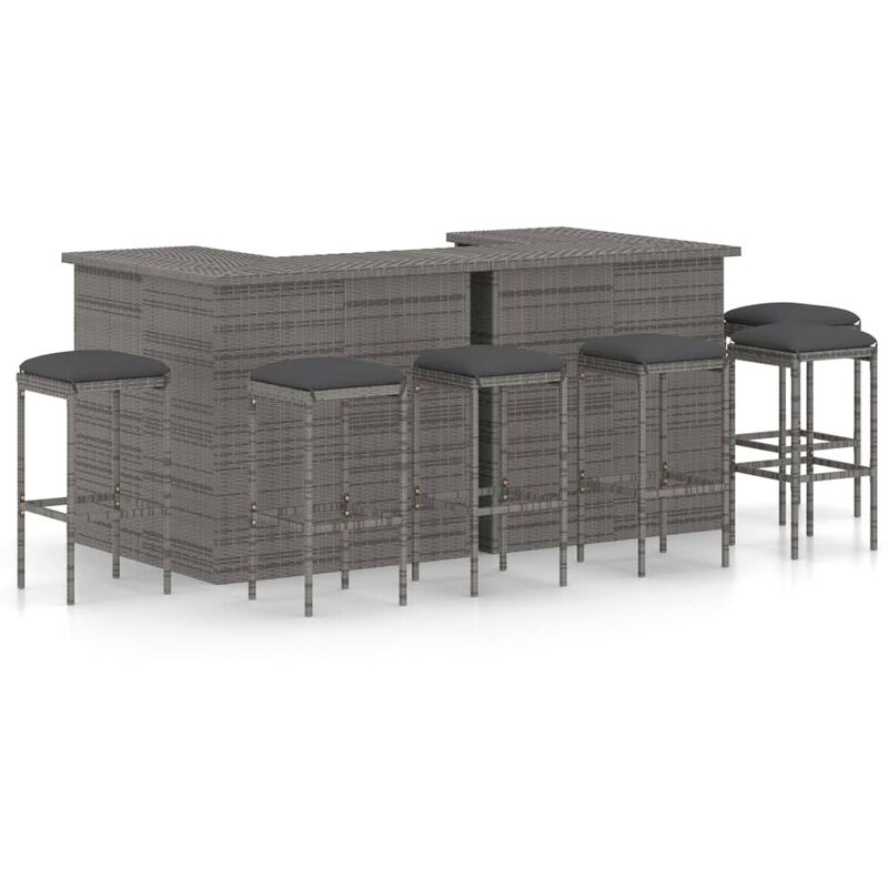 

Set de bar para jardín 8 piezas y cojines ratán sintético gris - Gris