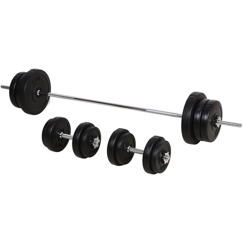 

Juego de Pesas con Mancuernas y Barra Pesos Ajustables 2en1 con Discos Gimnasio - Negro