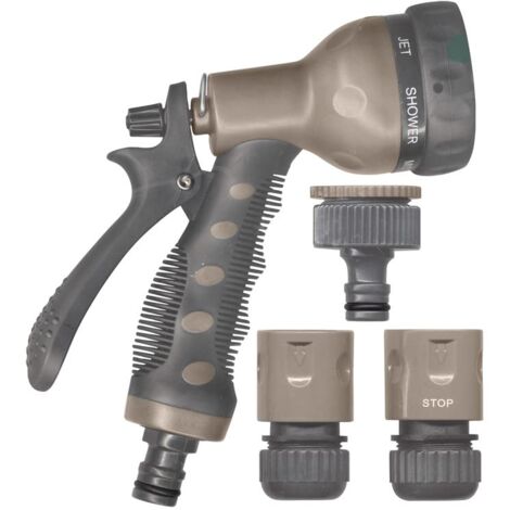 Set de Base avec Pistolet Gainé Jardibric 7 Jets Taupe 15 mm Modèle SDB30 + 2 raccord rapide et 1 nez de robinette