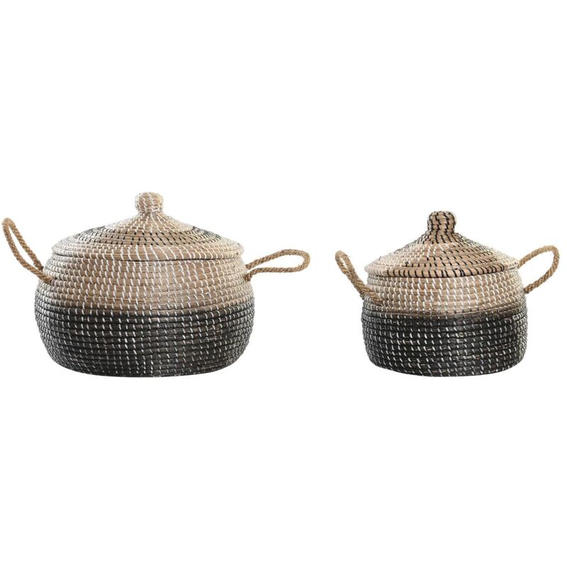 Set ofbaskets dkd homedecor natural grey bicolour grass marina boho 41 x 41 x 33 cm (2 pièces)
