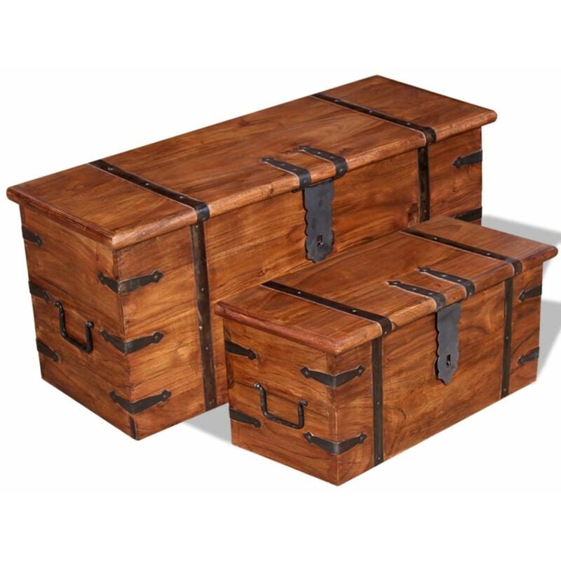 

Happyshopping - Set de baul de almacenamiento 2 unidades madera maciza