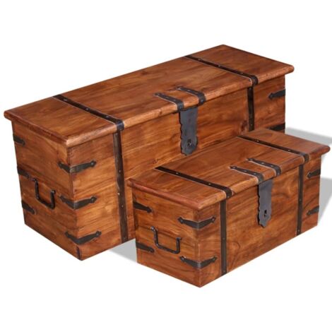 Set de baúles de almacenamiento de madera maciza 2 piezas
