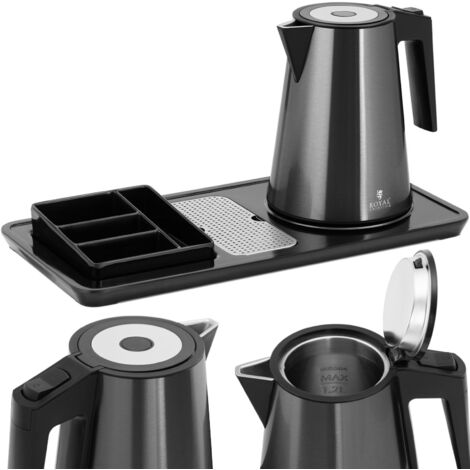 Set de bienvenue pour hôtel, bouilloire électrique avec plateau, 1,2 l, 1800 W, noir
