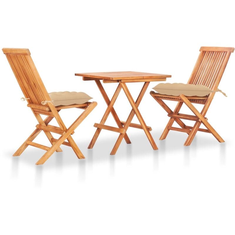 

Set de bistró 3 piezas madera maciza de teca con cojines beige