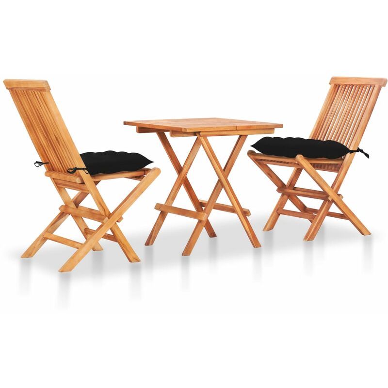 

Set de bistró 3 pzas madera maciza de teca con cojines negros