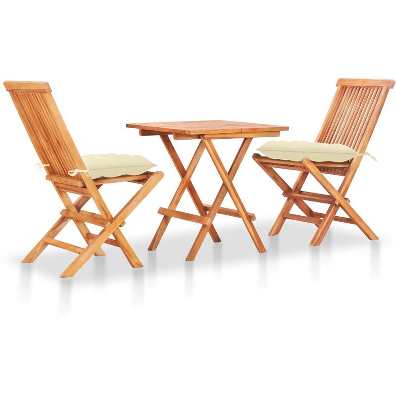 

Set de bistró 3 pzas madera maciza teca y cojines blanco crema