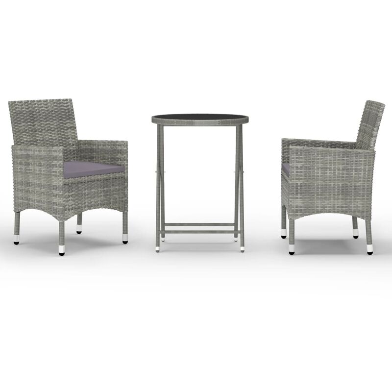 

Set de bistró jardín 3 pzs ratán sintético vidrio templado gris - Gris
