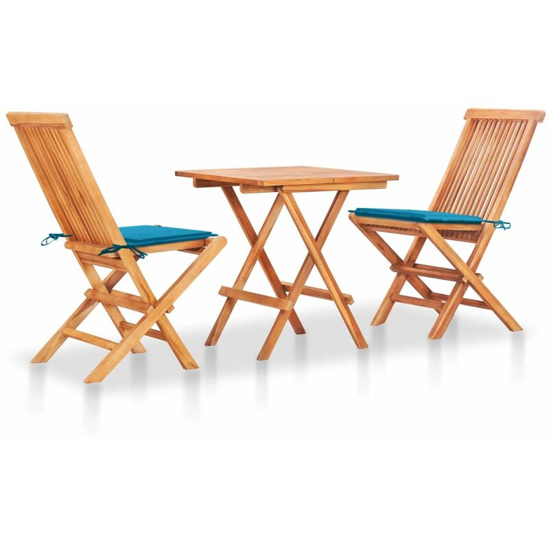 

Set de bistro 3 piezas con cojines azul madera maciza teca