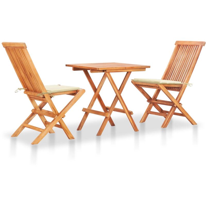 

Set de bistró 3 piezas con cojines crema madera maciza teca