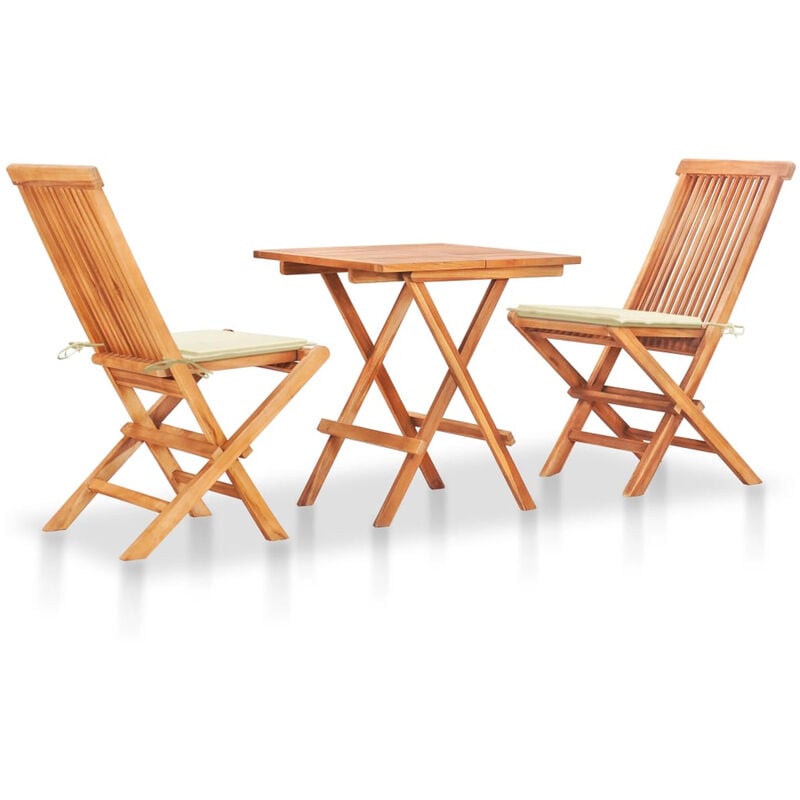 

Set de bistro 3 piezas con cojines crema madera maciza teca