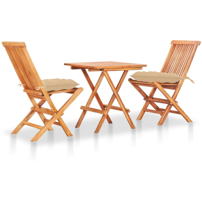 

Set de bistro 3 piezas madera maciza de teca con cojines beige