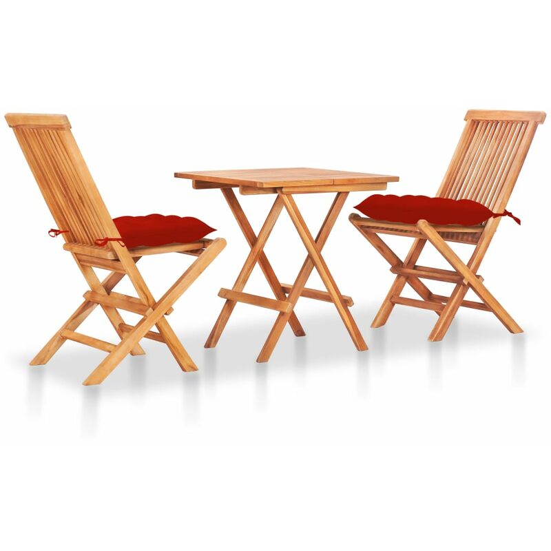 

Set de bistró 3 piezas madera maciza de teca con cojines rojos