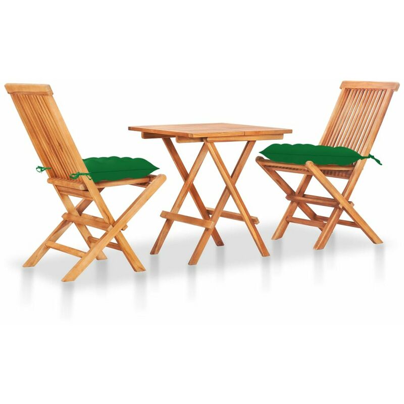 

Set de bistro 3 piezas madera maciza teca con cojines verdes