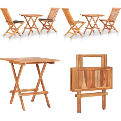 Set de bistró 3 pzas con cojines antracita madera maciza teca - Muebles de jardín - Bistró