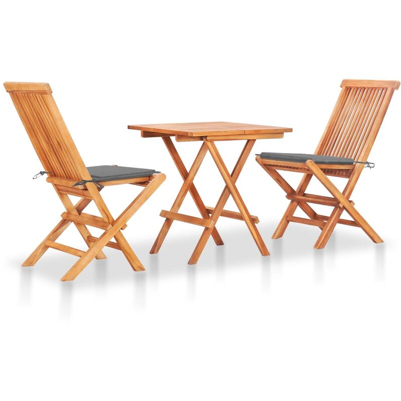 

Set de bistró 3 pzas con cojines grises madera maciza de teca